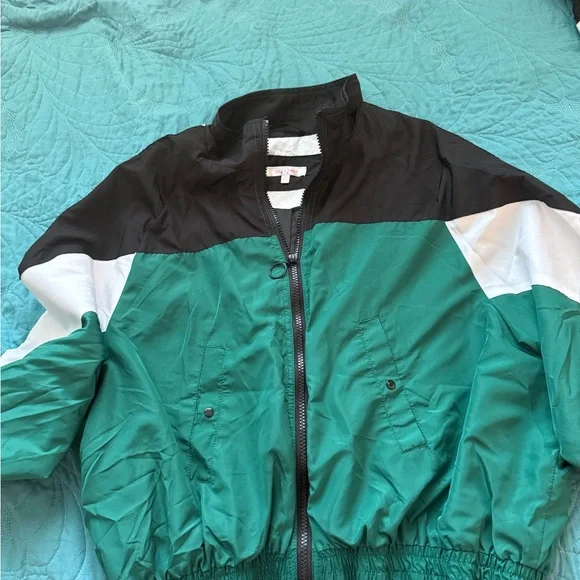 Black and Teal Windbreaker Jacket - Picture 2 of 3